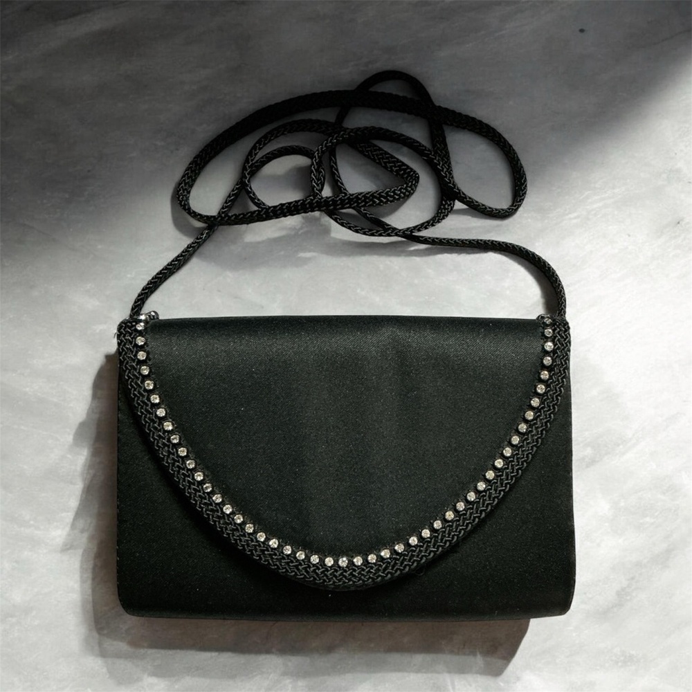 Vintage La Regale Black Satin Evening Bag - Picture 2 of 4
